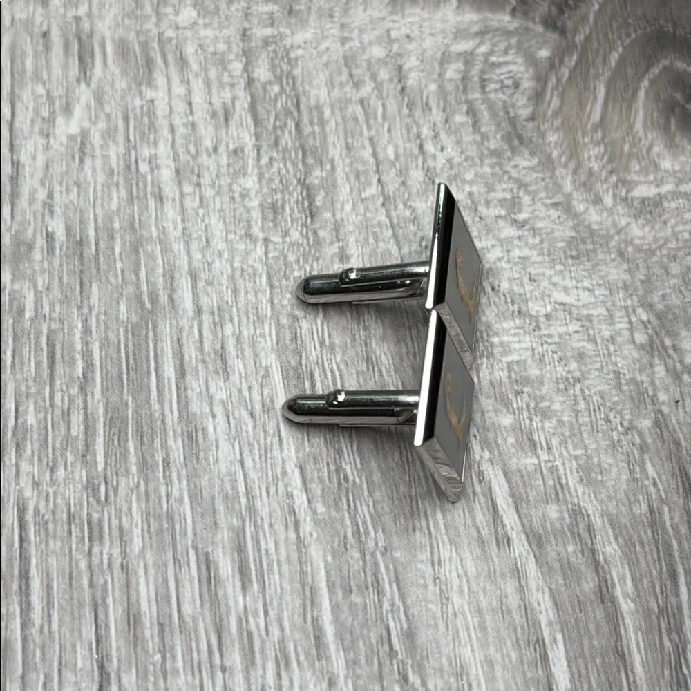 Gold and Silver Square Cuff Links with Engraved Design L